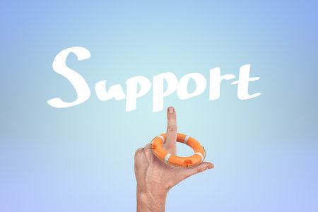 Hand with life preserver and Support textの写真素材