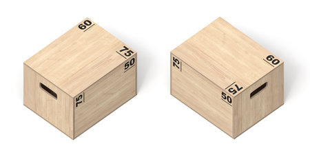 Wooden crates with marked measurements on sidesの写真素材