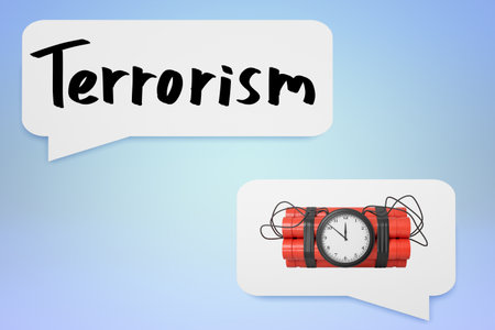 Time-bomb labeled as terrorism in speech bubblesの写真素材