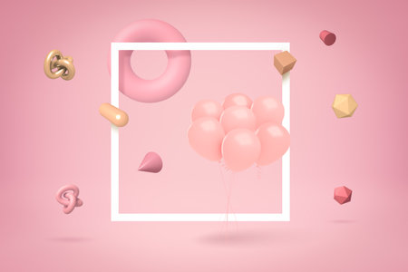 3d rendering of bunch of glossy pink balloonsの写真素材