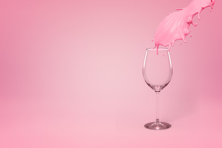 Pink liquid splashing out of wine glassの写真素材
