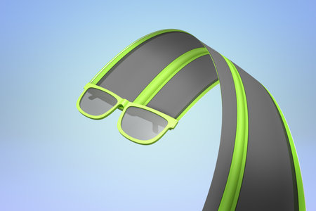 Curvy road with green sunglassesの写真素材
