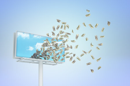 Billboard with money flying away conceptの写真素材