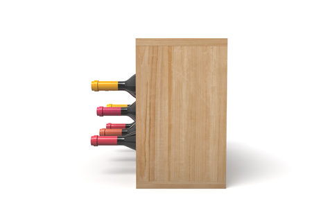 Back angle view of a wooden wine rackの写真素材