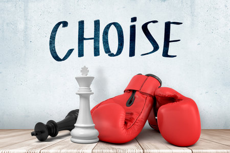 Chess and boxing gloves concept for choiceの写真素材