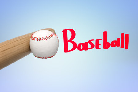 Baseball with bat and bold red textの写真素材