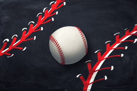 Baseball with motion trails on chalkboard background