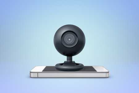 Surveillance camera on smartphone screenの写真素材