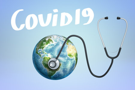 Global health concept with Earth and stethoscopeの写真素材