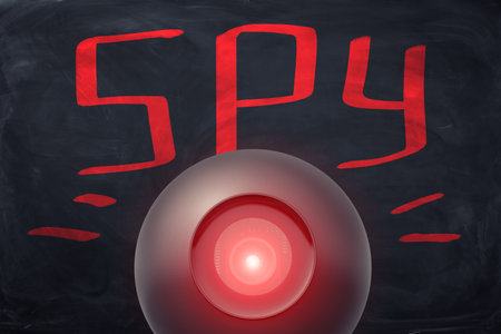 Red Spy text with camera eye on blackboardの写真素材