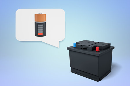 Battery icon in speech bubble above car battery