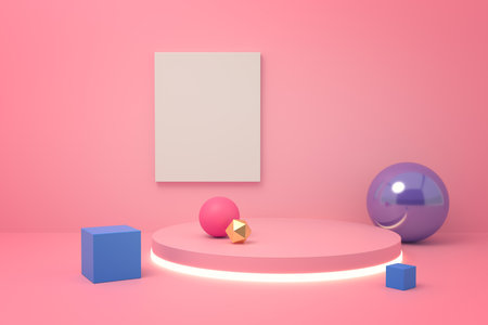 Minimalist geometric shapes on pinkの写真素材