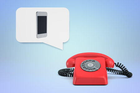 Retro phone and modern smartphone with speech bubbleの写真素材
