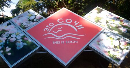 Sochi city. Krasnodar region. Heat, sea. Translation of the inscription is Sochi.