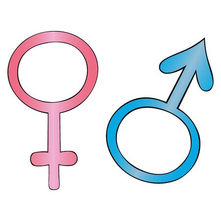 Color vector illustration of gender symbols. Male and female. Signs on an isolated background. Idea for a sticker, design of educational literature. Convention.のイラスト素材