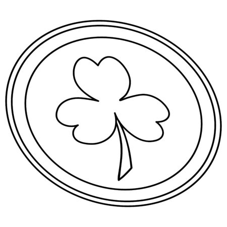 Vector illustration. Coin clover. Obverse. The leaf of the plant is a symbol of Ireland. Trefoil. Coloring pages for children and adults. Outline on an isolated background. An idea for a book, magazine, or web design. Doodle style.のイラスト素材
