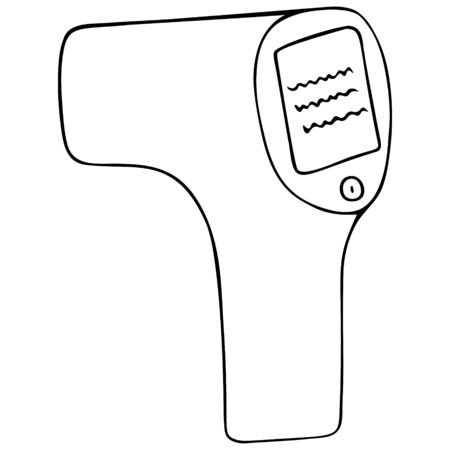 The thermometer is infrared. The pyrometer is non-contact. A device for instant measurement of body temperature. Vector illustration. Contour on an isolated background. Coloring book for children. Medical device. Sketch.のイラスト素材