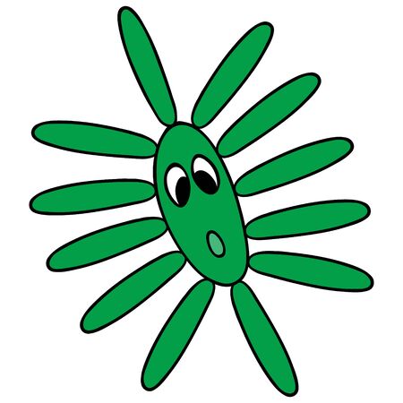 Virus, bacterium, microbe, pathogen. Color vector illustration. Microorganism on an isolated background. Medical topics. Coronavirus. The spread of a dangerous infection. Cartoon style.のイラスト素材