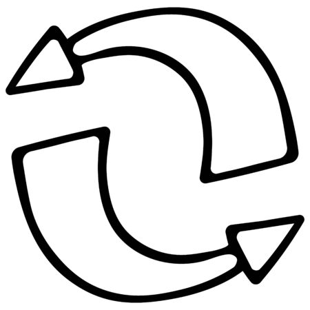 The arrows rotate in a circle. Recycle. Vector illustration. Ecology icon. Contour on an isolated white background. Doodle style. Sketch Symbol. Iconography Illustration for web design, instructions.のイラスト素材