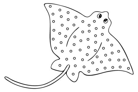 Cramp-fish. Orlyak. Vector illustration. Outline on a white isolated background. Cartilaginous fish with a long tail. Inhabitant of the ocean. Hand drawing style. Sketch Coloring book for children and adults. Idea for web design, books.のイラスト素材