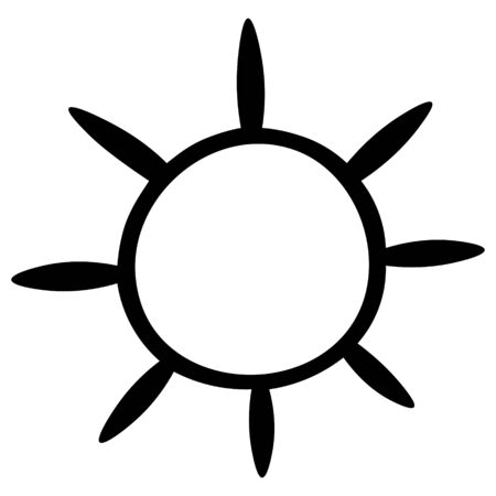 The sun. Sketch Vector illustration. Outline on an isolated white background. Doodle style. Heavenly luminary. The icon. Ultra-violet rays. Weather forecast. The mood to travel. Idea for web design. Day star. Meteorology conditions.のイラスト素材
