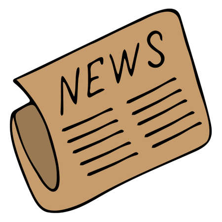 Newspaper with news. Vector illustration. Isolated white background. Printed cover. Cartoon style. Press for the general reader. A daily publication to educate society. Fresh circulation. Illustration for web design. News. Vintage paper. World News.のイラスト素材