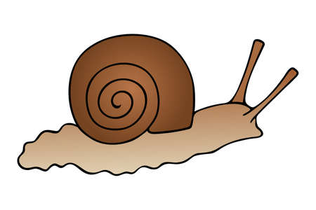 Sea gastropod mollusk. A snail with a shell. Vector. Color stock illustration. White isolated background. Cartoon style. Shell in the form of a spiral. Slow creation. Idea for web design, sticker.のイラスト素材