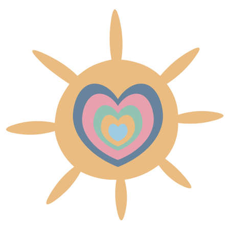 Heart and sun. Rainbow print. Boho style. Vector illustration.のイラスト素材