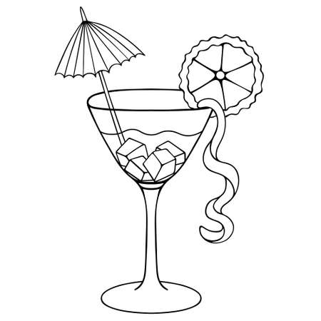 Martini. Sketch. Refreshing cocktail with ice cubes.のイラスト素材