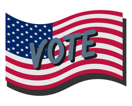 Flag of the United States of America. Lettering. Vote. US presidential elections. Vector illustration. Isolated background. National symbol of the state. Political topics. Web design, printing.のイラスト素材