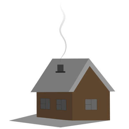 Cozy country dwelling. Vector illustration. House. Smoke billows from the chimney. Isolated white background. Holiday cottage. Wooden house. Residential building away from the bustle of the city.のイラスト素材