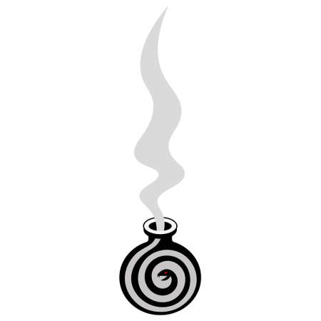 Poison bottle. Magic couples in the form of a snake come out of the bottle. Vector illustration. Black and white silhouette. Isolated white background. Miraculous elixir. Witch potion in a vessel.のイラスト素材
