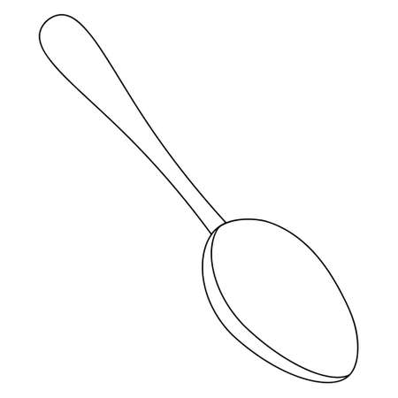 Food spoon. The cutlery consists of a handle and a ladle. Vector illustration. Outline on an isolated white background. Doodle style. Sketch. Silver tool for eating. Dinner spoon. Table setting.のイラスト素材