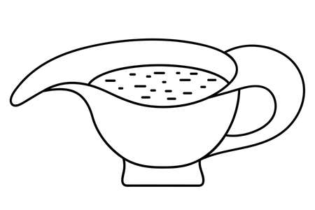Sauce bowl. Vector illustration. Outline on an isolated white background. Doodle style. Sketch. Traditional gravy for a hot dinner. Ceramic mug for refueling.のイラスト素材