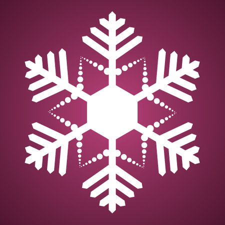 Snowflake. Festive ornament. Vector illustration. Isolated pink background. Flat style. A fragile...