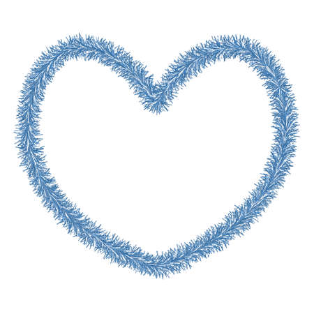 Heart. Plush love symbol made of tinsel. Colored vector illustration. Isolated white background. Valentines Day. Cute fluffy blue heart. Frame. Idea for web design, banner, invitation, postcard.のイラスト素材