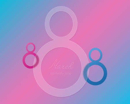 Happy womens day. March 8. Transparent postcard. Number eight in frosted glass. Colored vector...