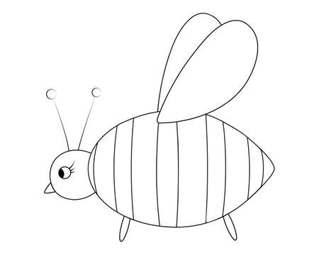 Bee. Sketch. Little fly, honey lover. Vector illustration. Coloring book for children. Bumblebee wife. An insect with wings. Outline on white isolated background. Doodle style. Festive print.のイラスト素材