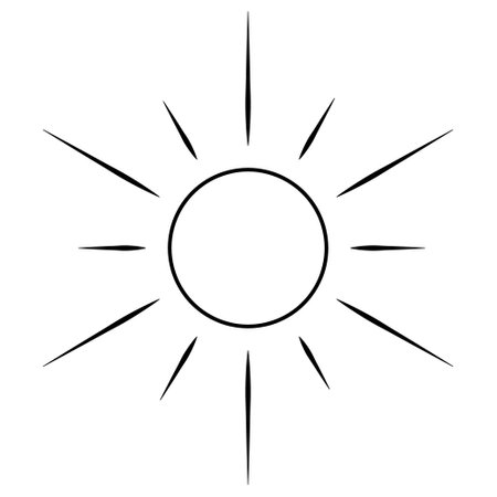 The sun. Sketch. Heavenly luminary. Vector illustration. Coloring book for children. Doodle style. Ultra-violet rays. Weather forecast. Day star. Outline on an isolated white background. Light Easter.のイラスト素材