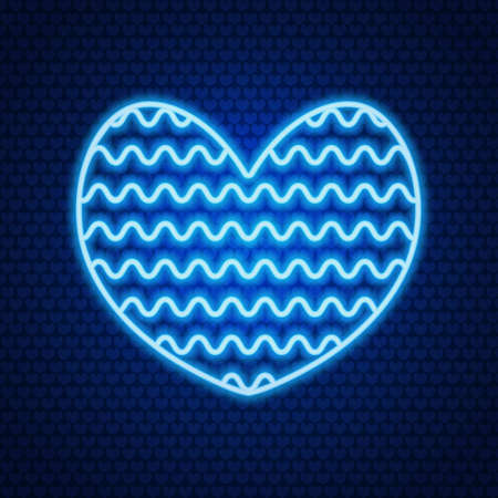 A heart. Neon glow. Wavy ornament. Colored vector illustration. Isolated blue background. Valentines Day. Charge of love. The symbol of lovers from a luminous tube. Burning sign.のイラスト素材