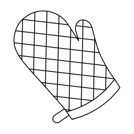 BBQ mitten. Sketch. Overalls to protect hands from burns. Vector illustration. Coloring book for children. The glove is essential in the kitchen. Outline on an isolated white background.のイラスト素材