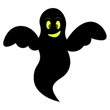 Ghost. Silhouette. Grinning facial expression. Vector illustration. Isolated white background. Bringing. Halloween symbol. Nice grimace. White sheet suit. Spirit. Idea for web design. All Saints' Day.のイラスト素材