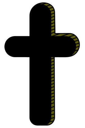 Cross. A silhouette with a golden sheen. Gloomy grave in the cemetery. Religious memorial to memory. Vector illustration. Isolated white background. Halloween symbol. Decoration for All Saints Day.のイラスト素材