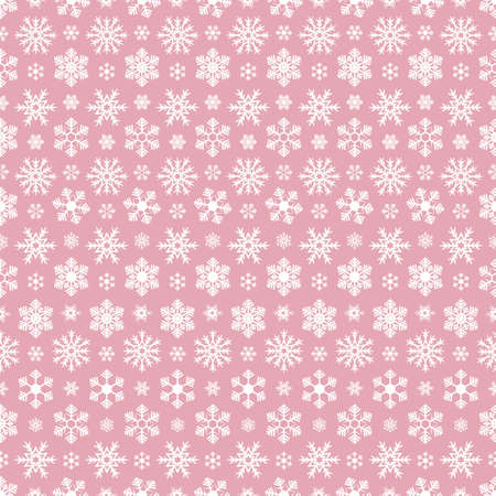 Snowflakes. Repeating vector pattern. Isolated pink background. Seamless festive ornament. Delicate crystal background. Idea for web design, packaging, wallpaper, cover, textile. Frostwork.のイラスト素材