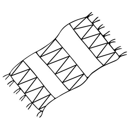 Carpet. Sketch. Zig-zag floor covering. Patterned floor mat. Vector illustration. Outline on an isolated white background. Doodle style. Interior Design. Coloring book for children. Cozy mood.のイラスト素材