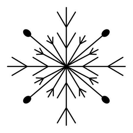 Snowflake. Sketch. Festive ornament. Vector illustration. Outline on an isolated white background. Doodle style. A fragile crystal of intricate shape. Frostwork. Snow flakes. Frozen star. Arctic icon.のイラスト素材