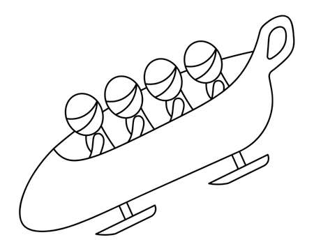 Bobsled. sketch. A team of athletes makes a downhill sleigh ride called bob. Four athletes in protective helmets. vector icon. Coloring book for children. Doodle style. isolated background. Idea for web design.のイラスト素材