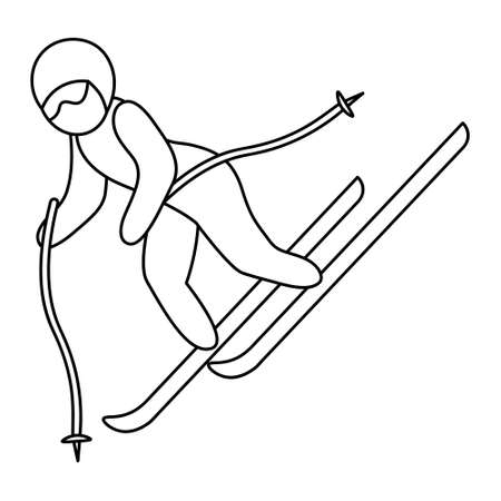 Skiing. sketch. The athlete descends from the mountain slope. An athlete in goggles and a helmet pushes off with ski poles. vector icon. Coloring book for children. Doodle style. isolated background. Idea for web design.のイラスト素材