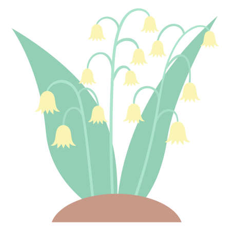 Lilies of the valley. Delicate yellow flowers. spring bells. color vector illustration. Flowering plant with green leaves. flat style. isolated background. Bright Easter. Idea for web designのイラスト素材