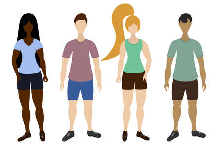 A group of athletes. Men and women of different skin tones. color vector illustration. People in...